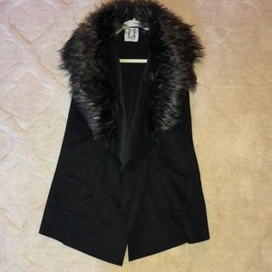 Black suede fur vest